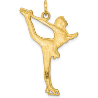 10K Yellow Gold Diamond-Cut Figure Skater Charm - Solid Gold Skating Pendant