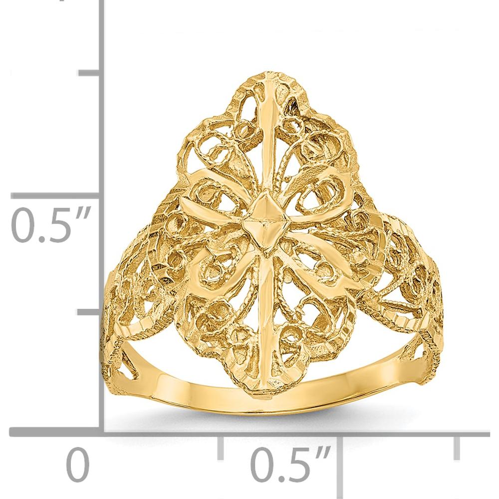 10K Yellow Gold Diamond Cut Filigree Fashion Ring - Polished Finish