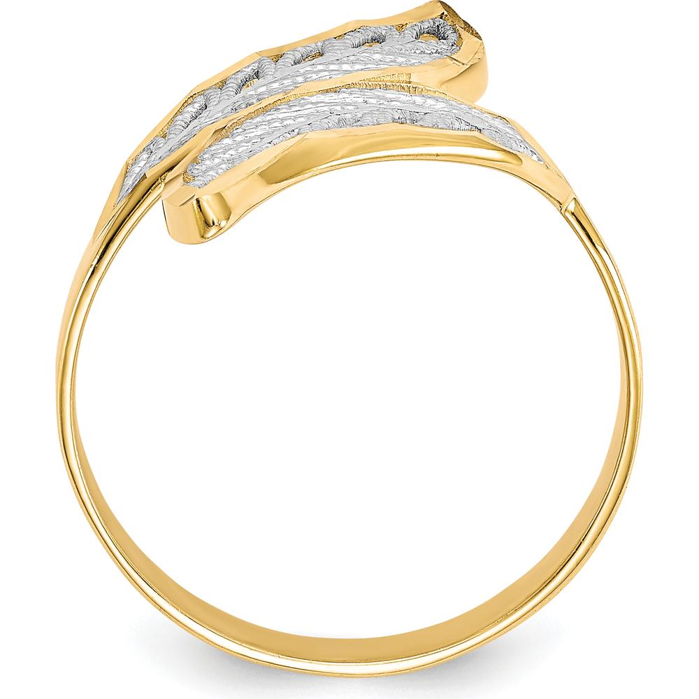 10K Yellow Gold Diamond-Cut Filigree Fashion Ring with Rhodium Accents - Nature-Inspired Design