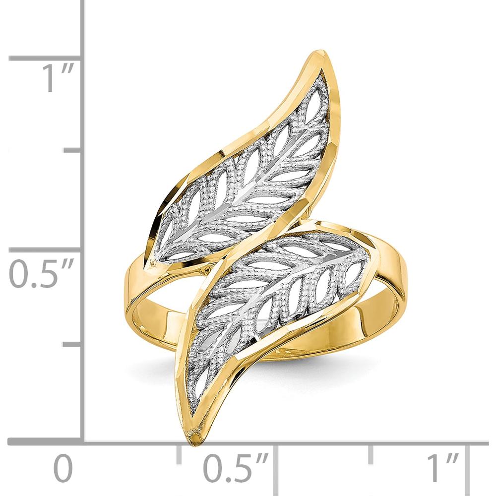 10K Yellow Gold Diamond-Cut Filigree Fashion Ring with Rhodium Accents - Nature-Inspired Design