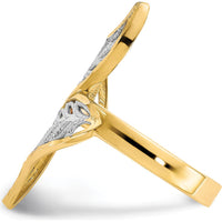 10K Yellow Gold Diamond-Cut Filigree Fashion Ring with Rhodium Accents - Nature-Inspired Design