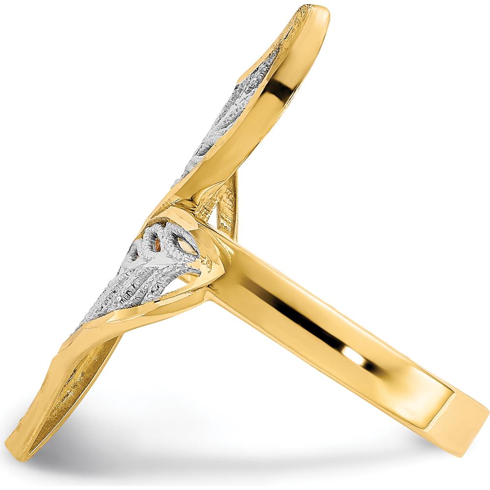 10K Yellow Gold Diamond-Cut Filigree Fashion Ring with Rhodium Accents - Nature-Inspired Design