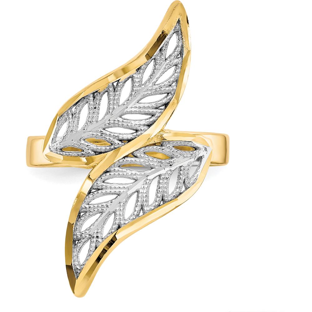 10K Yellow Gold Diamond-Cut Filigree Fashion Ring with Rhodium Accents - Nature-Inspired Design