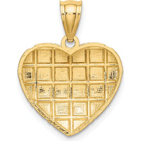 10K Yellow Gold Diamond-Cut Heart Charm Pendant with Rhodium Accents