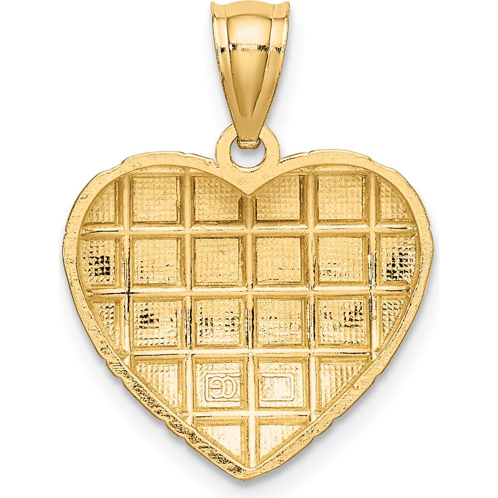 10K Yellow Gold Diamond-Cut Heart Charm Pendant with Rhodium Accents