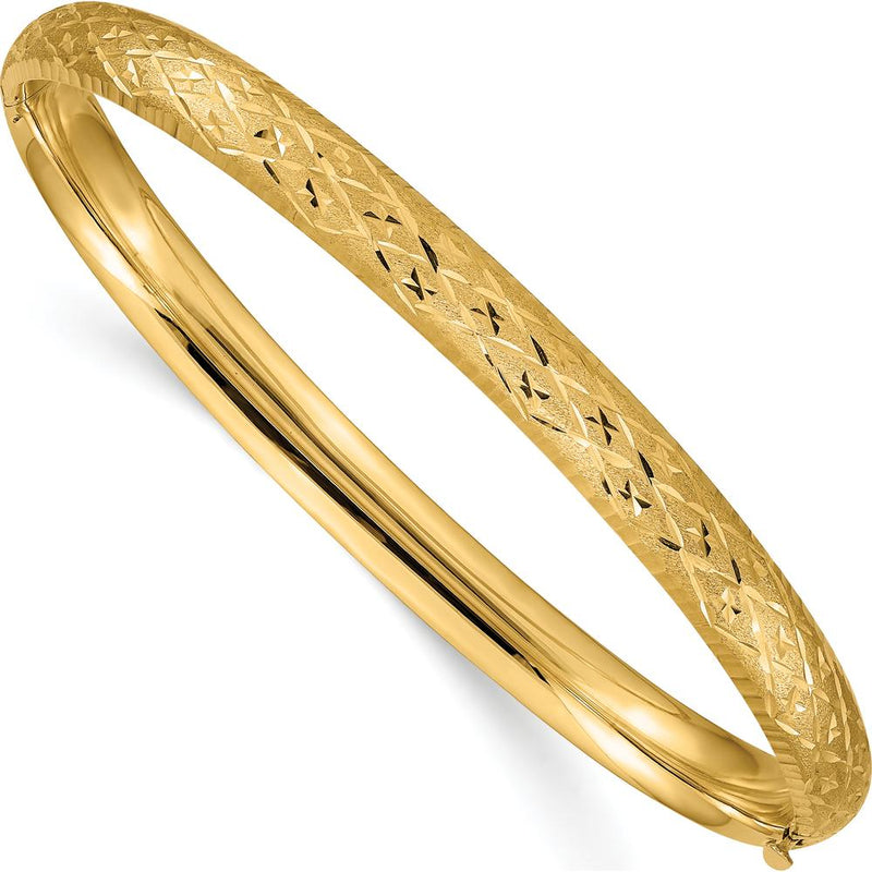10K Yellow Gold Diamond-Cut Hinged Bangle Bracelet - 7"