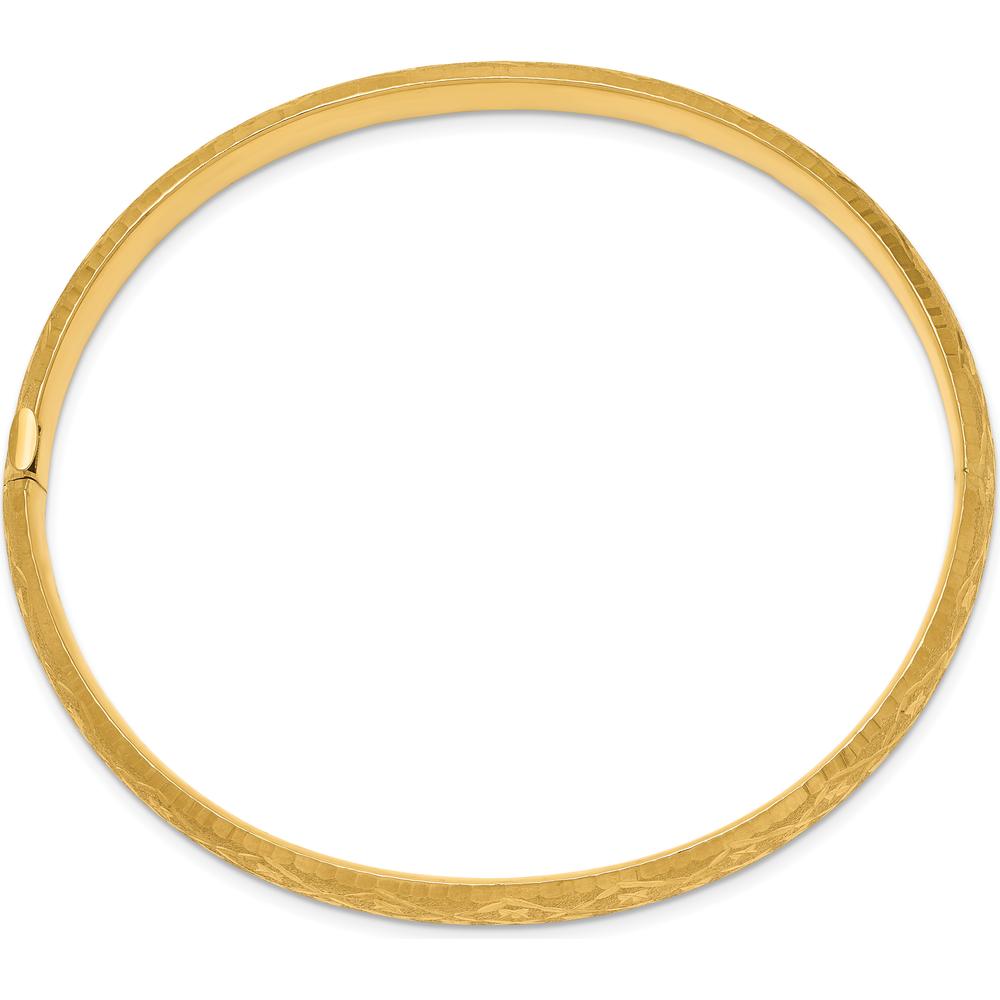 10K Yellow Gold Diamond-Cut Hinged Bangle Bracelet - 7"