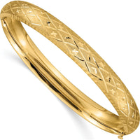 10K Yellow Gold Diamond-Cut Hinged Bangle Bracelet - 8.75mm Width