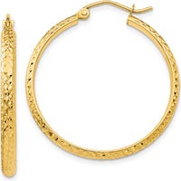 10K Yellow Gold Diamond-Cut Hollow Hoop Earrings - 30mm Length