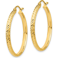 10K Yellow Gold Diamond-Cut Hollow Hoop Earrings - 30mm Length