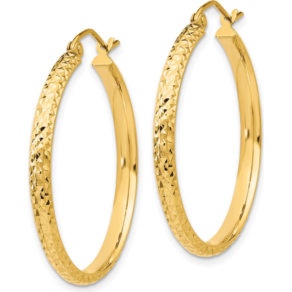 10K Yellow Gold Diamond-Cut Hollow Hoop Earrings - 30mm Length
