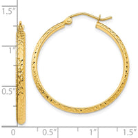 10K Yellow Gold Diamond-Cut Hollow Hoop Earrings - 30mm Length