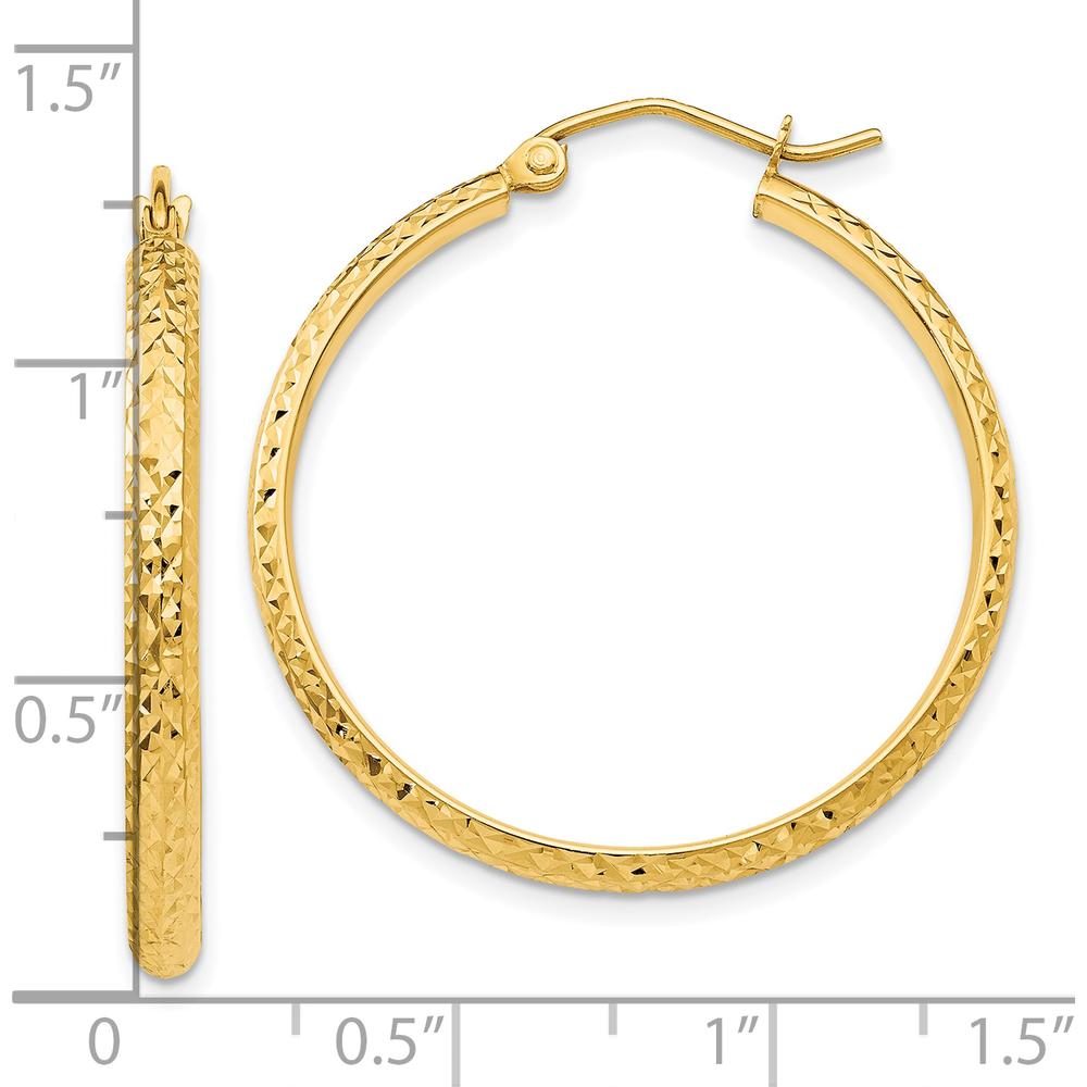 10K Yellow Gold Diamond-Cut Hollow Hoop Earrings - 30mm Length