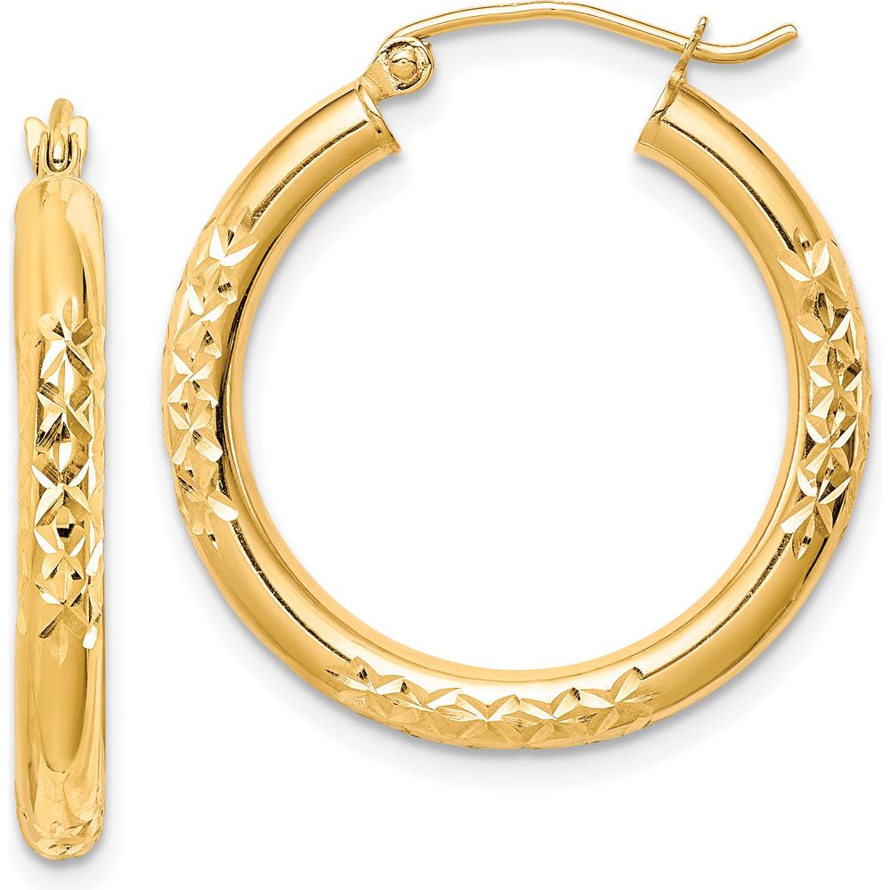 10K Yellow Gold Diamond-Cut Hollow Tube Hoop Earrings - 26mm Length