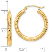 10K Yellow Gold Diamond-Cut Hollow Tube Hoop Earrings - 26mm Length