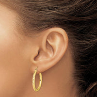10K Yellow Gold Diamond Cut Hollow Tube Hoop Earrings - 31mm Length, 3mm Thickness
