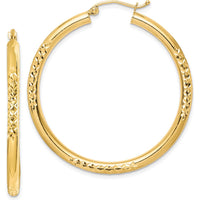 10K Yellow Gold Diamond-Cut Hollow Tube Hoop Earrings - 41mm Length
