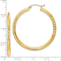 10K Yellow Gold Diamond-Cut Hollow Tube Hoop Earrings - 41mm Length