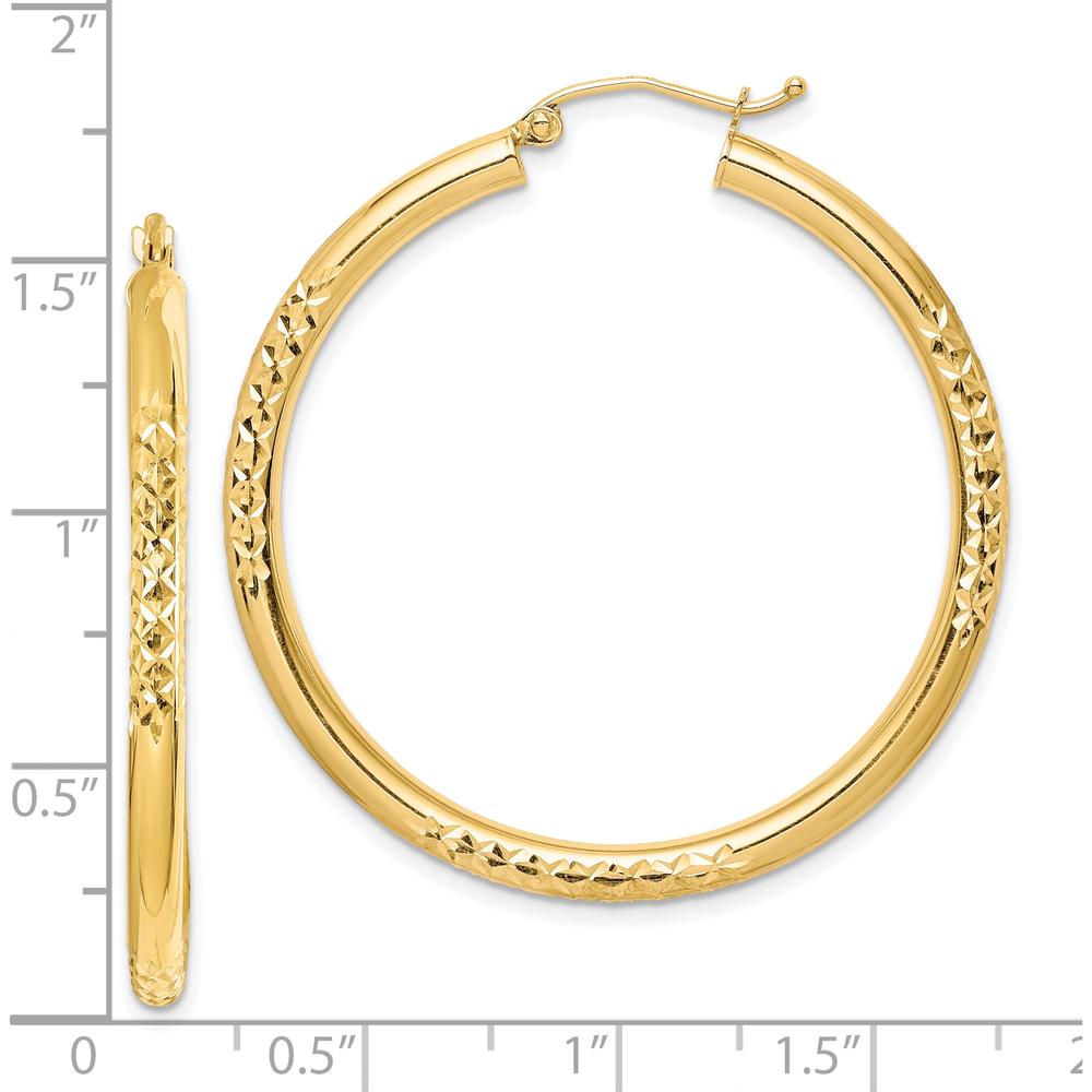 10K Yellow Gold Diamond-Cut Hollow Tube Hoop Earrings - 41mm Length