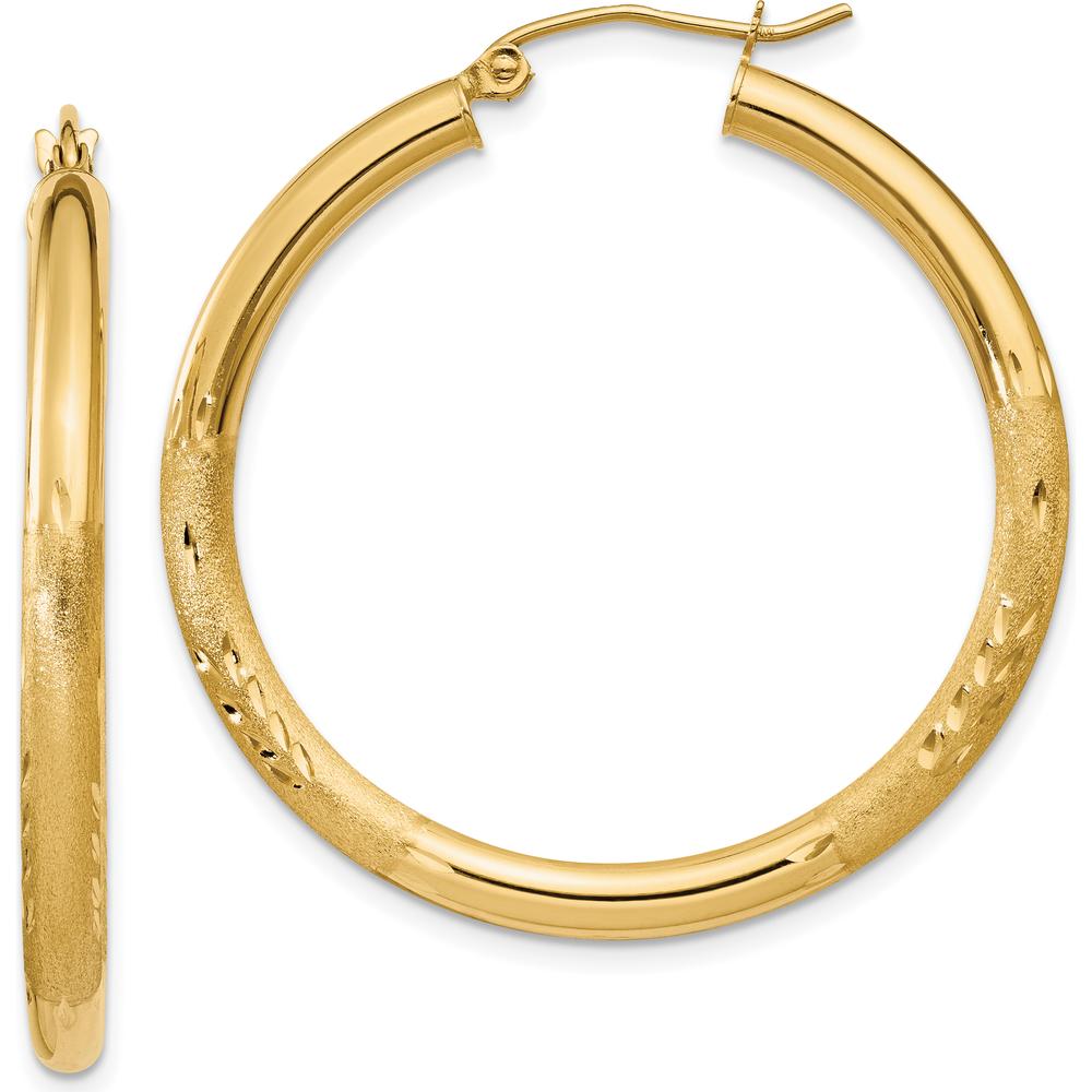 10K Yellow Gold Diamond-Cut Hoop Earrings - 35mm Length