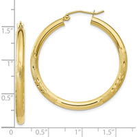 10K Yellow Gold Diamond-Cut Hoop Earrings - 35mm Length