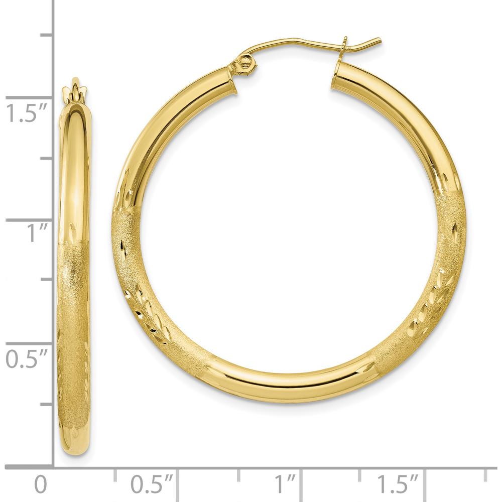 10K Yellow Gold Diamond-Cut Hoop Earrings - 35mm Length