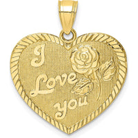 10K Yellow Gold Diamond-Cut "I LOVE YOU" Heart Charm with Rose Engraving