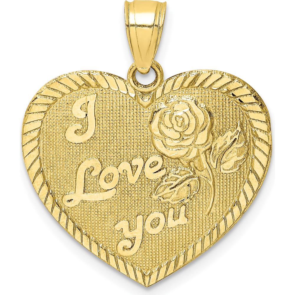 10K Yellow Gold Diamond-Cut "I LOVE YOU" Heart Charm with Rose Engraving