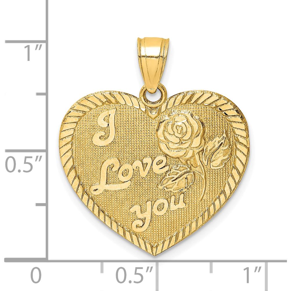 10K Yellow Gold Diamond-Cut "I LOVE YOU" Heart Charm with Rose Engraving