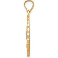 10K Yellow Gold Diamond-Cut Jesus Face Pendant with Rhodium Accents