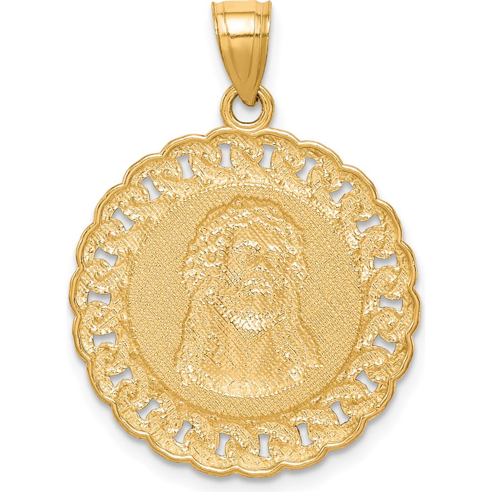 10K Yellow Gold Diamond-Cut Jesus Face Pendant with Rhodium Accents
