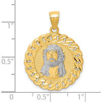 10K Yellow Gold Diamond-Cut Jesus Face Pendant with Rhodium Accents
