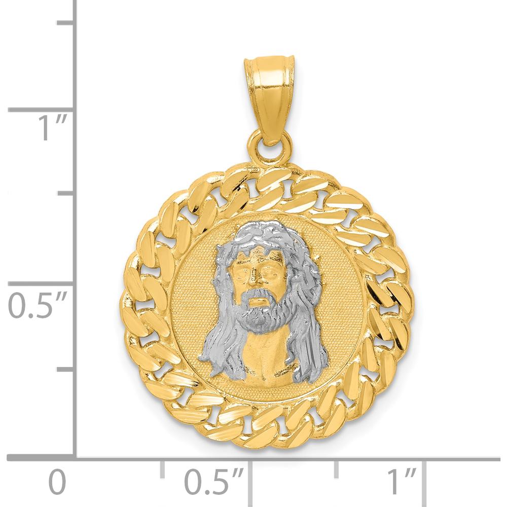 10K Yellow Gold Diamond-Cut Jesus Face Pendant with Rhodium Accents