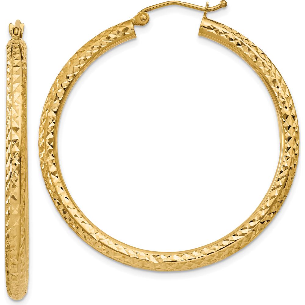 10K Yellow Gold Diamond-Cut Large Hoop Earrings - 35mm Length