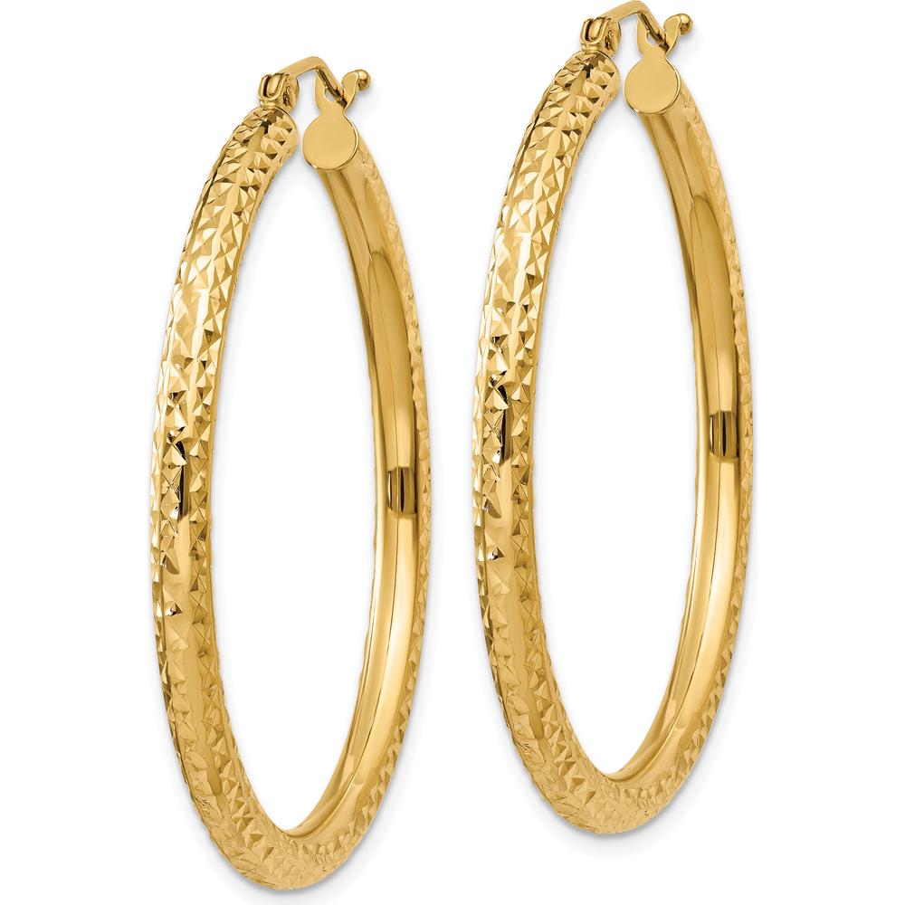 10K Yellow Gold Diamond-Cut Large Hoop Earrings - 35mm Length