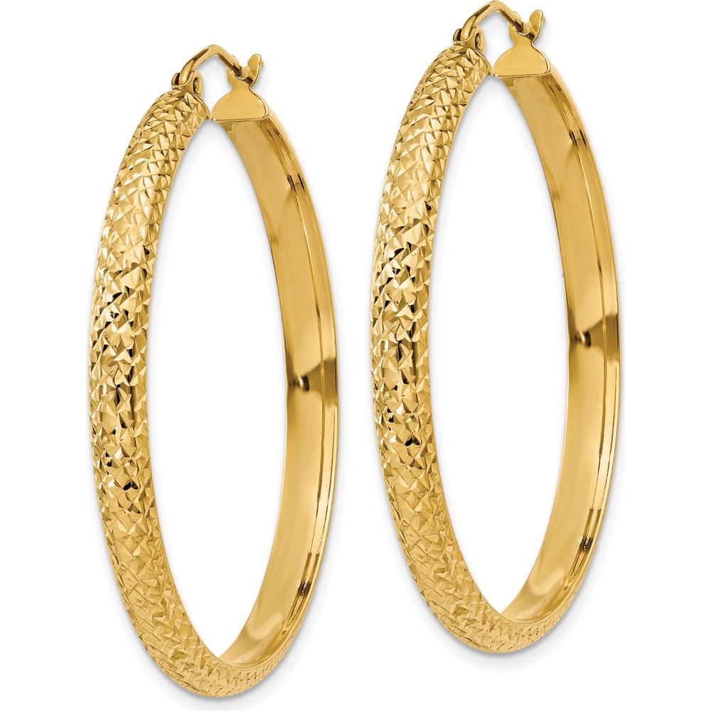10K Yellow Gold Diamond-Cut Large Hoop Earrings - 38mm Length