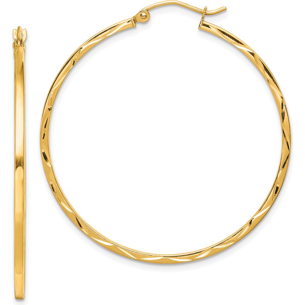 10K Yellow Gold Diamond-Cut Large Hoop Earrings - 40mm