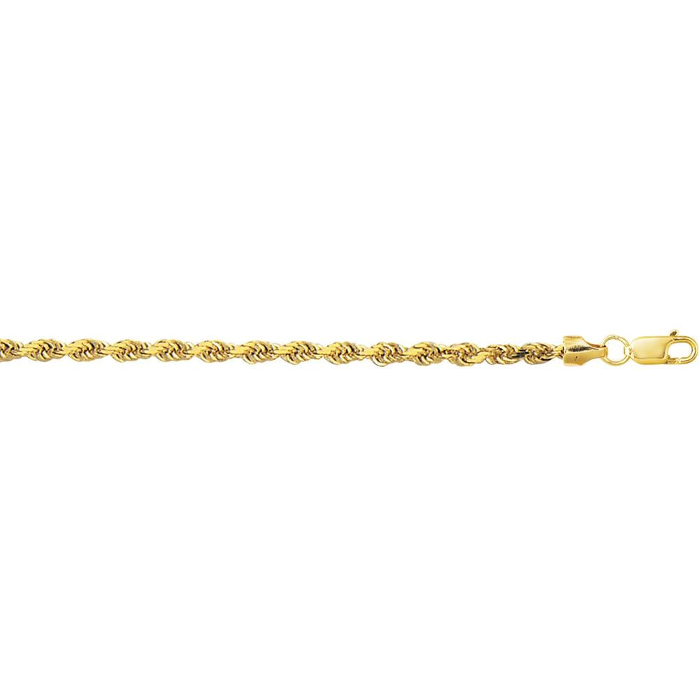 10K Yellow Gold Diamond-Cut Lite Rope Chain Necklace - 3.2mm, 16" by Orozza Fine Jewelry