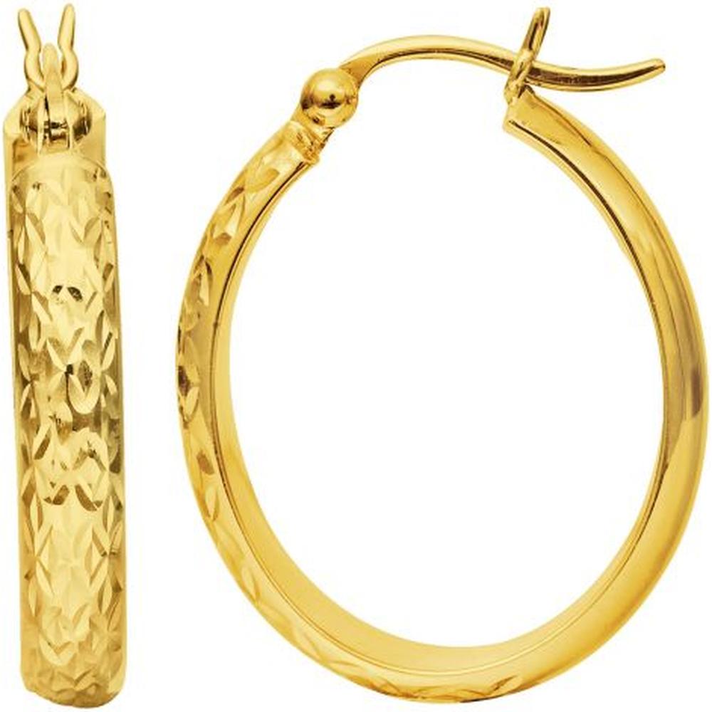 10K Yellow Gold Diamond-Cut Oval Hoop Earrings with Hinged Closure - 1.70 Gram Weight by Orozza Fine Jewelry