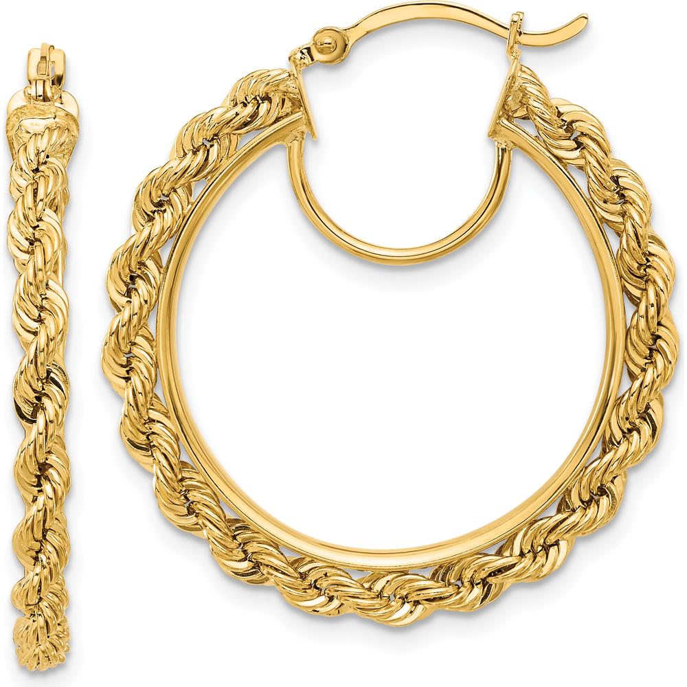 10K Yellow Gold Diamond-Cut Rope 2.95mm Hoop Earrings