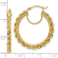 10K Yellow Gold Diamond-Cut Rope 2.95mm Hoop Earrings