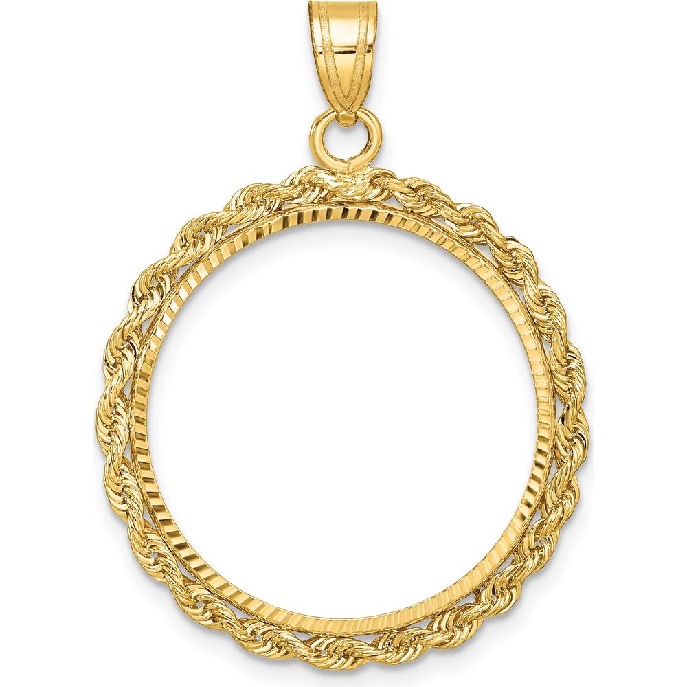 10K Yellow Gold Diamond-Cut Rope Edge Coin Bezel Pendant for 1/4 oz. American Eagle Coin