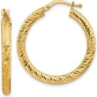 10K Yellow Gold Diamond-Cut Round Hoop Earrings - 28mm Length