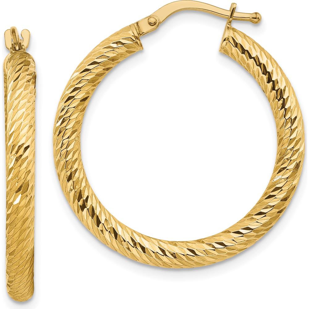 10K Yellow Gold Diamond-Cut Round Hoop Earrings - 28mm Length