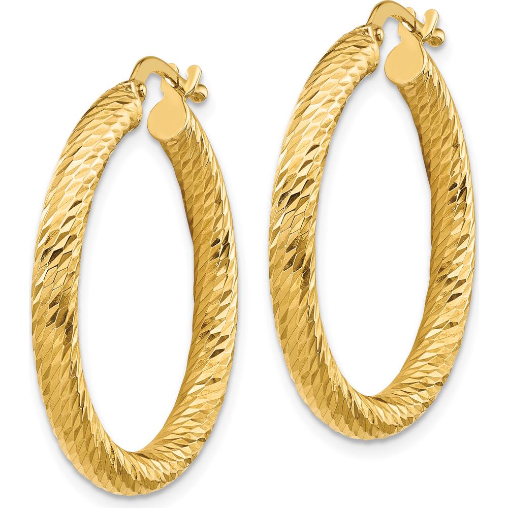 10K Yellow Gold Diamond-Cut Round Hoop Earrings - 28mm Length