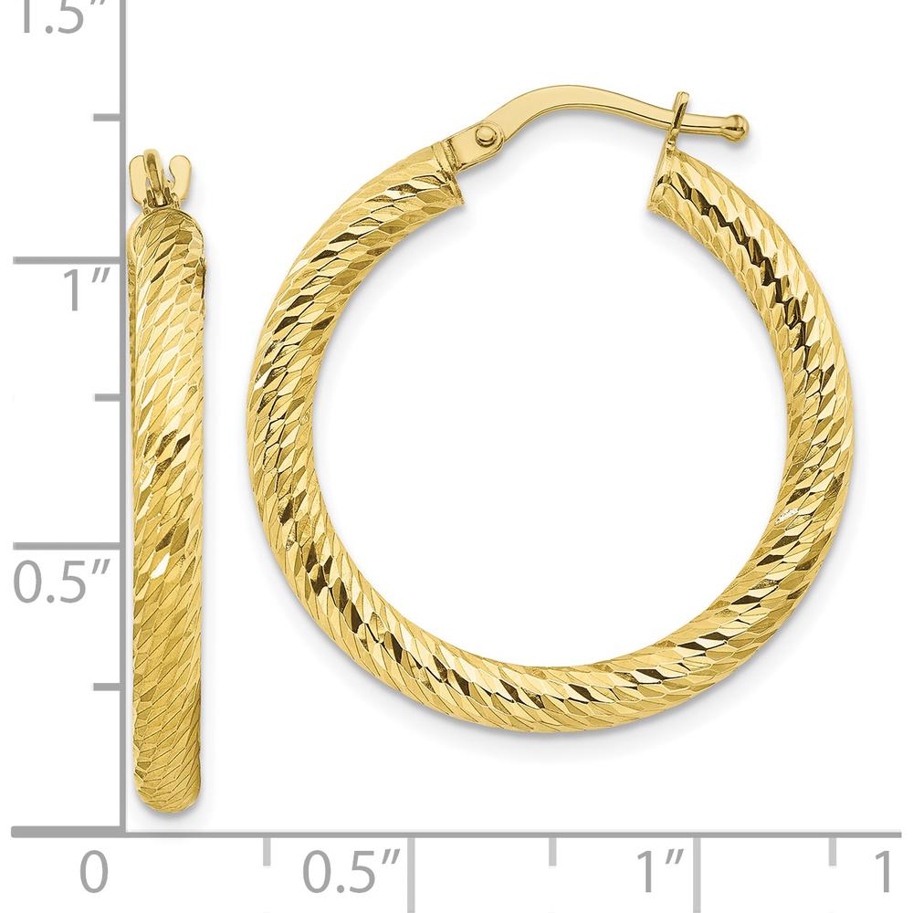 10K Yellow Gold Diamond-Cut Round Hoop Earrings - 28mm Length