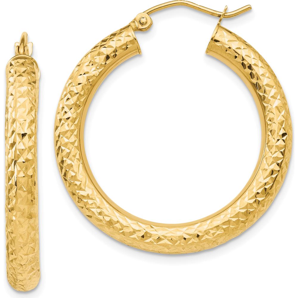 10K Yellow Gold Diamond-Cut Round Hoop Earrings - 30mm Length