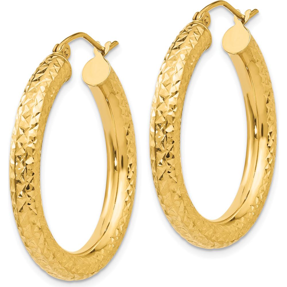 10K Yellow Gold Diamond-Cut Round Hoop Earrings - 30mm Length