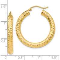 10K Yellow Gold Diamond-Cut Round Hoop Earrings - 30mm Length