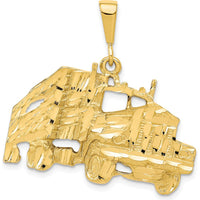 10K Yellow Gold Diamond-Cut Semi Trailer Charm Pendant - Polished Finish
